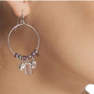 Chico's Liv Purple Beads and Clear Crystal Hoop Earrings
